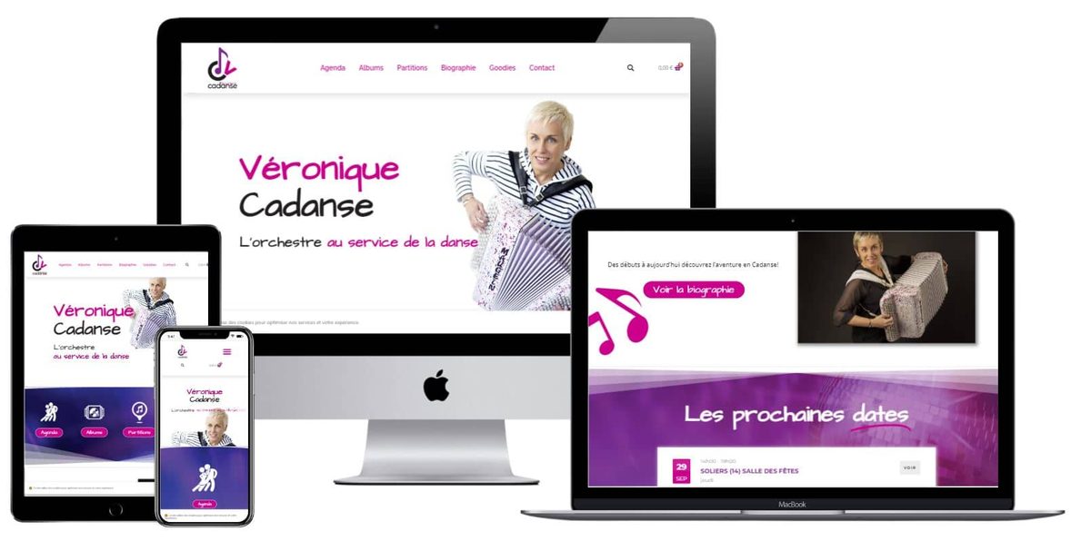 Site Véronique Cadanse, sur ordinateur, tablette et mobile